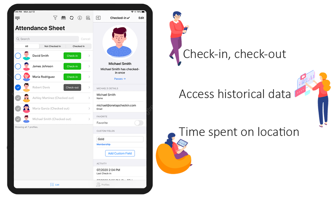 Visitor management and attendance app with time tracking by OneTap